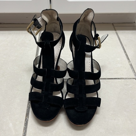 Rosegold Suede Platform Strappy Open Toe Sandal Heels | Size 6.5 - Picture 3 of 10